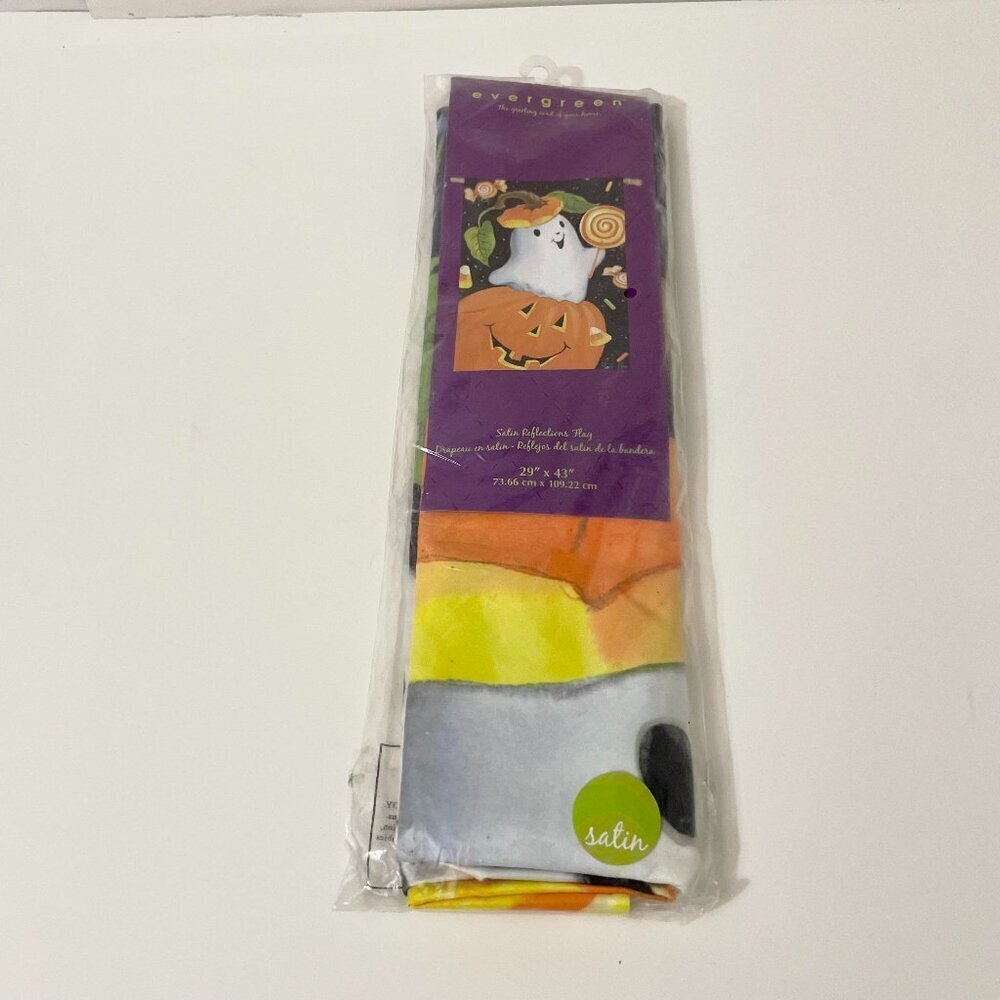 Evergreen Satin Reflections Flag Halloween Pumpkin Ghost 29" x 43"